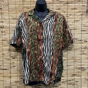 TAG Women L Vtg Zebra Animal Print Button Up Shirt Maximalist Eclectic Festival